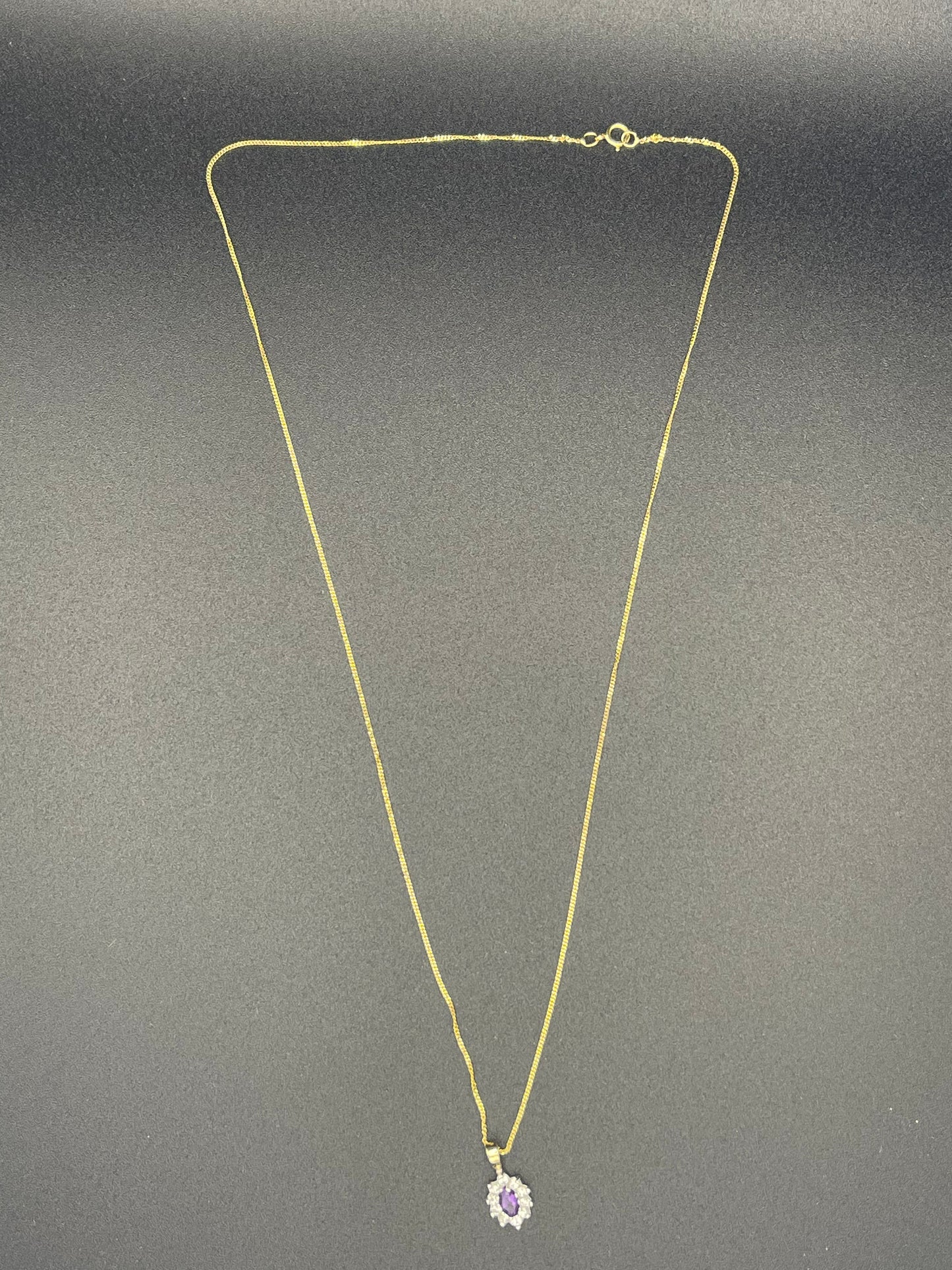 9ct Gold Fine Necklace with Cz and Amethst